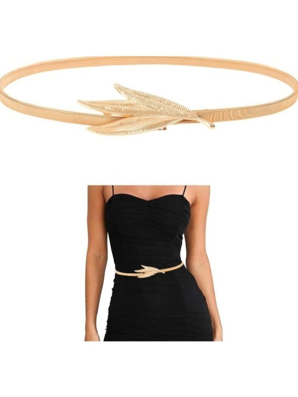 Gold Metal Leaf Belt With Skinny Stretchy Waistband